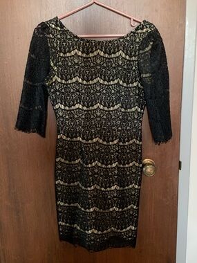 Darling Black Lace Midi Dress with Gold Lining
